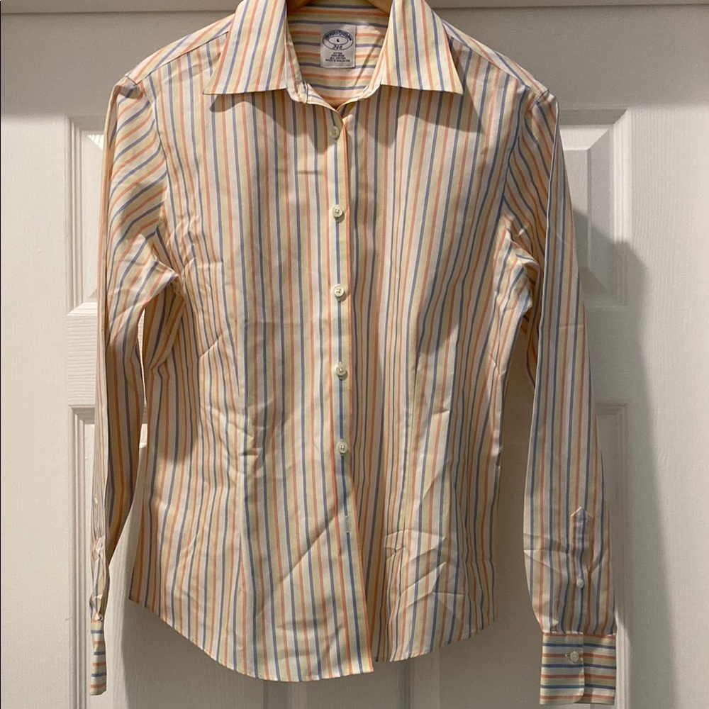 Brooks Brothers Cream Vertical Striped Button Down Shirt